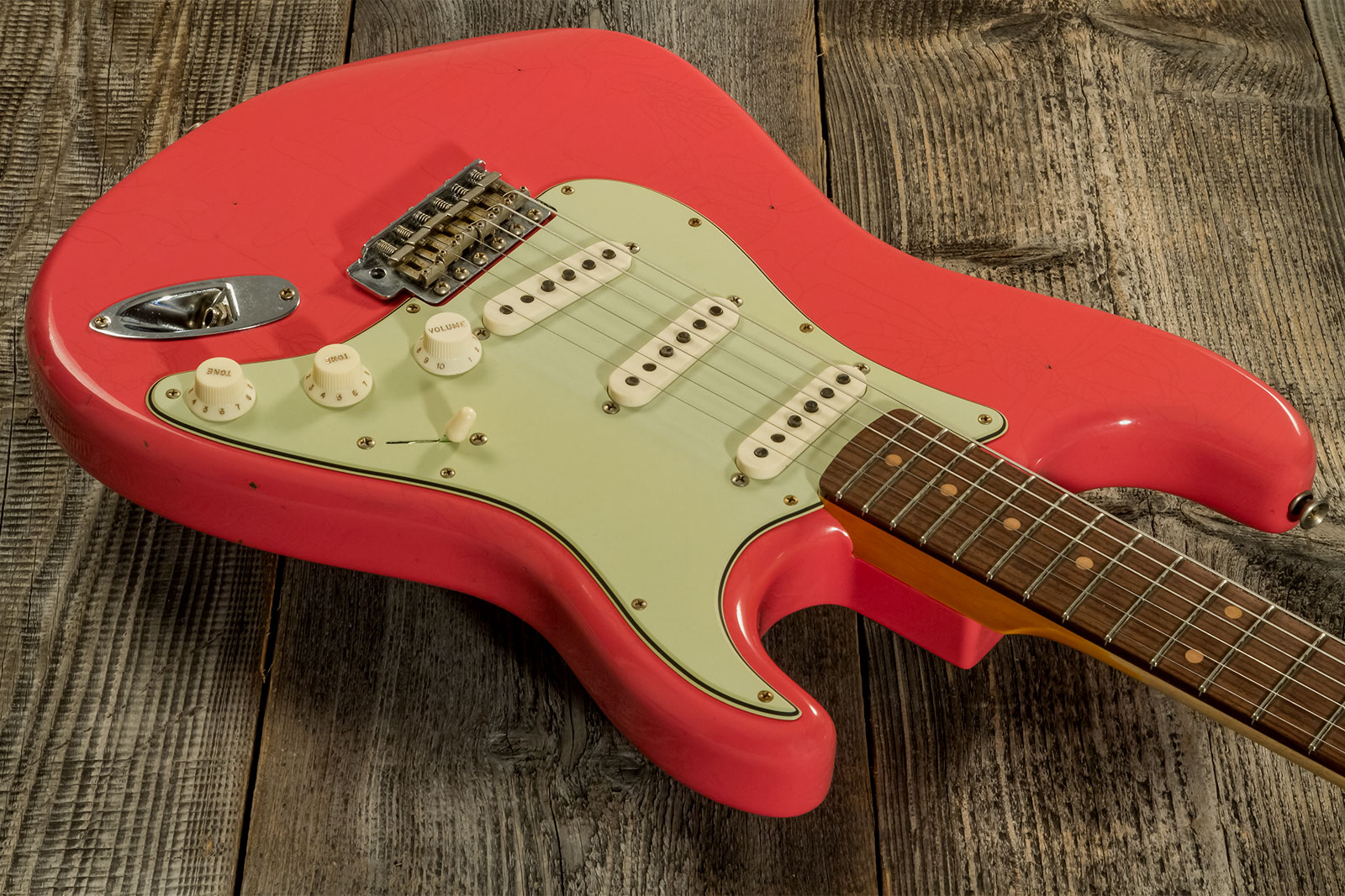 Fender Custom Shop Strat 1959 3s Trem Rw #cz569772 - Journeyman Relic Aged Fiesta Red - Guitare Électrique Forme Str - Variation 2
