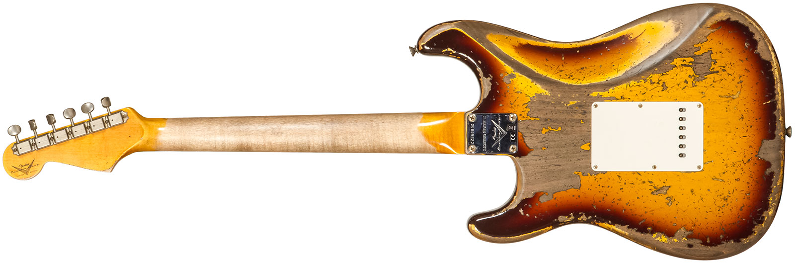 Fender Custom Shop Strat 1959 3s Trem Rw #cz569850 - Super Heavy Relic Aged Chocolate 3-color Sunburst - Guitare Électrique Forme Str - Variation 1