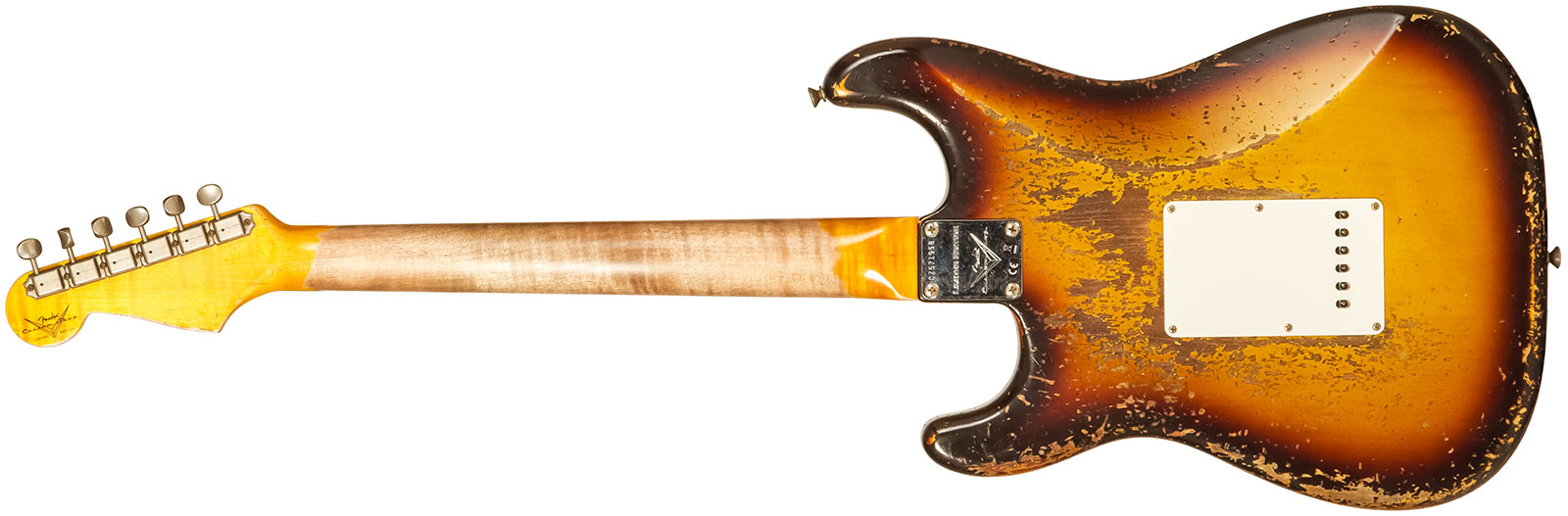 Fender Custom Shop Strat 1959 3s Trem Rw #cz571958 - Super Heavy Relic Aged Chocolate 3-color Sunburst - Guitare Électrique Forme Str - Variation 1
