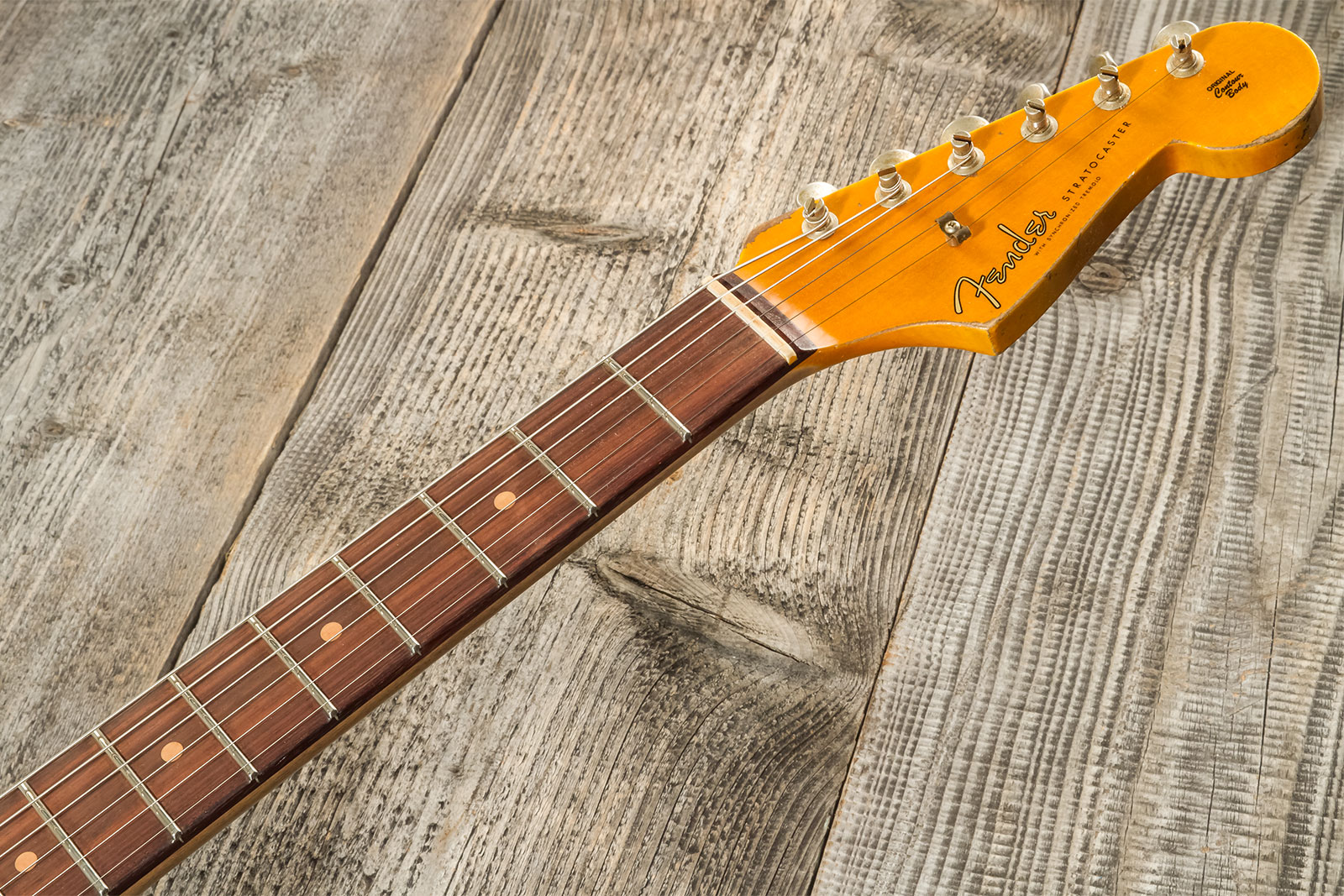 Fender Custom Shop Strat 1959 3s Trem Rw #cz576124 - Super Heavy Relic Sonic Blue O. Chocolate Sunburst - Guitare Électrique Forme Str - Variation 10