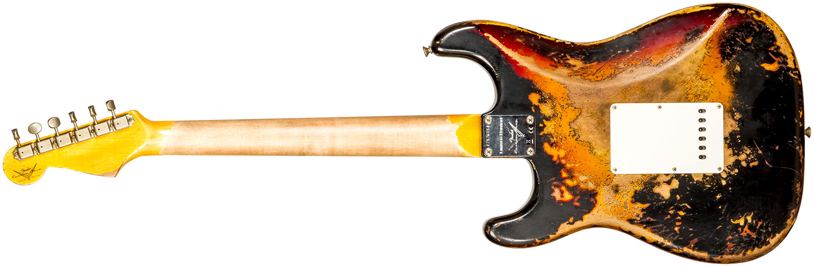 Fender Custom Shop Strat 1959 3s Trem Rw #cz576154 - Super Heavy Relic Black O. 3-color Sunburst - Guitare Électrique Forme Str - Variation 1