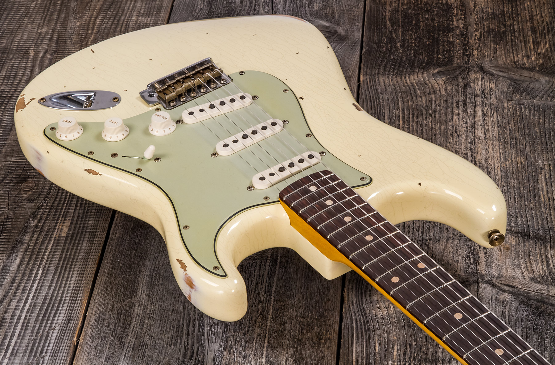 Fender Custom Shop Strat 1959 3s Trem Rw #r117393 - Relic Aged Vintage White - Guitare Électrique Forme Str - Variation 2