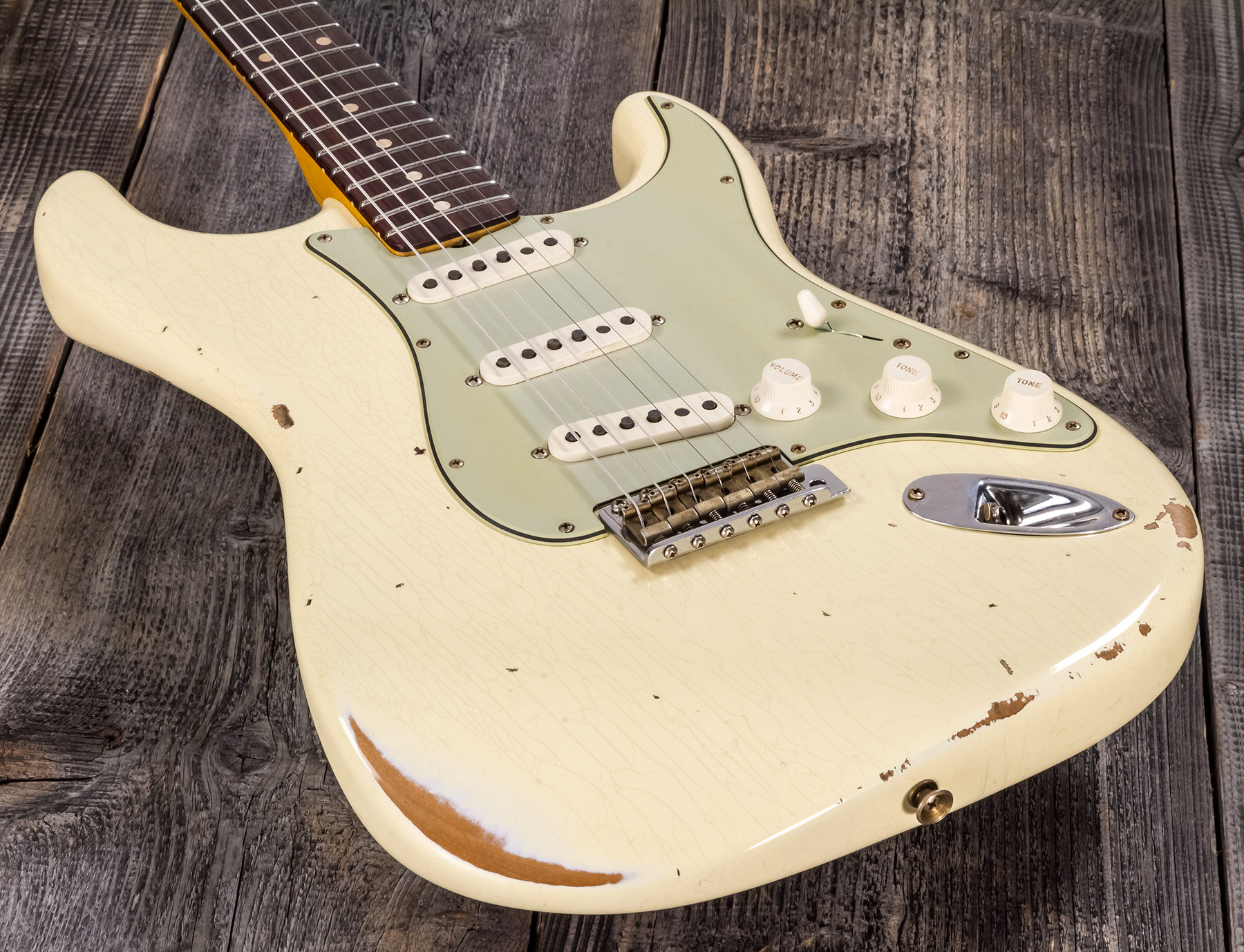 Fender Custom Shop Strat 1959 3s Trem Rw #r117393 - Relic Aged Vintage White - Guitare Électrique Forme Str - Variation 3