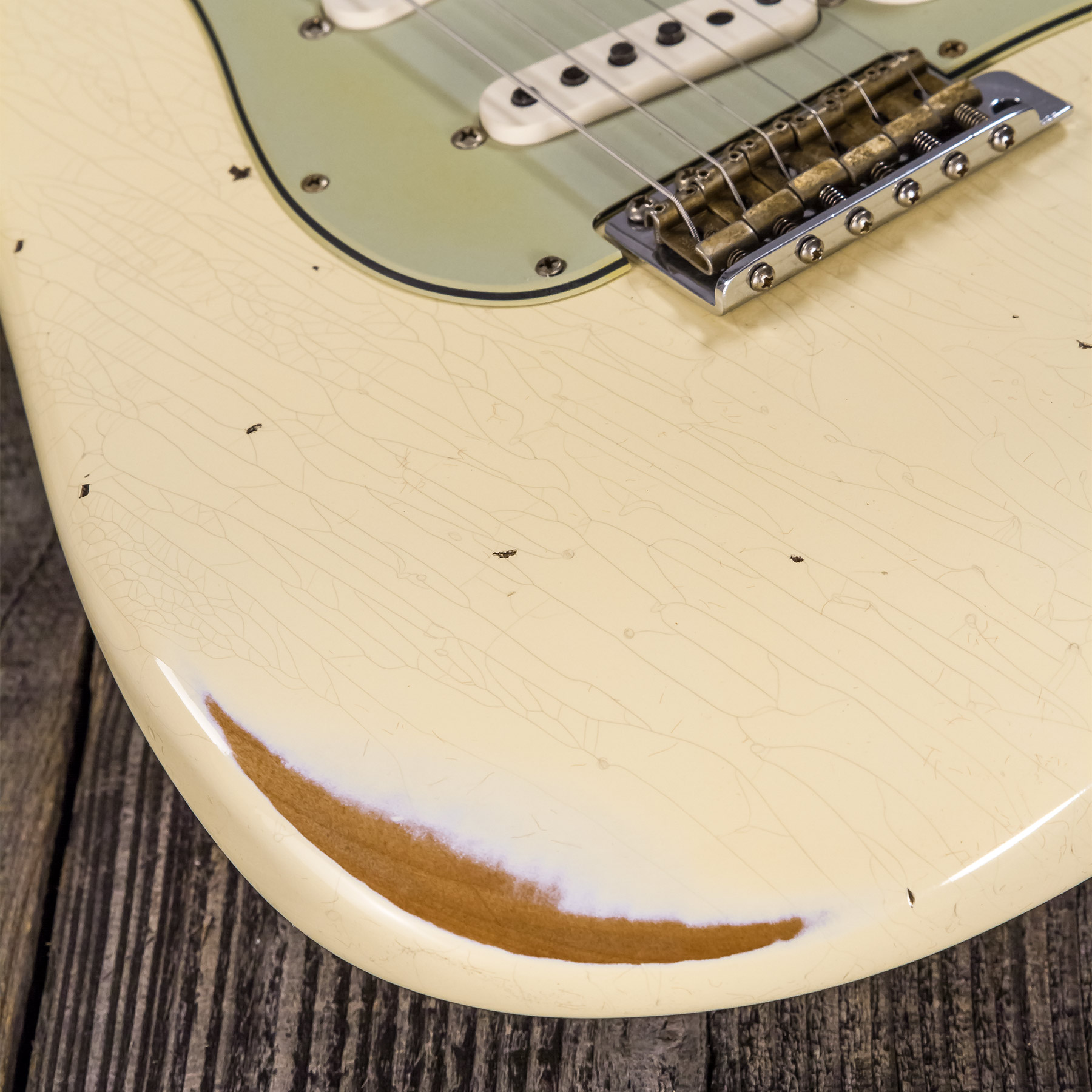 Fender Custom Shop Strat 1959 3s Trem Rw #r117393 - Relic Aged Vintage White - Guitare Électrique Forme Str - Variation 5