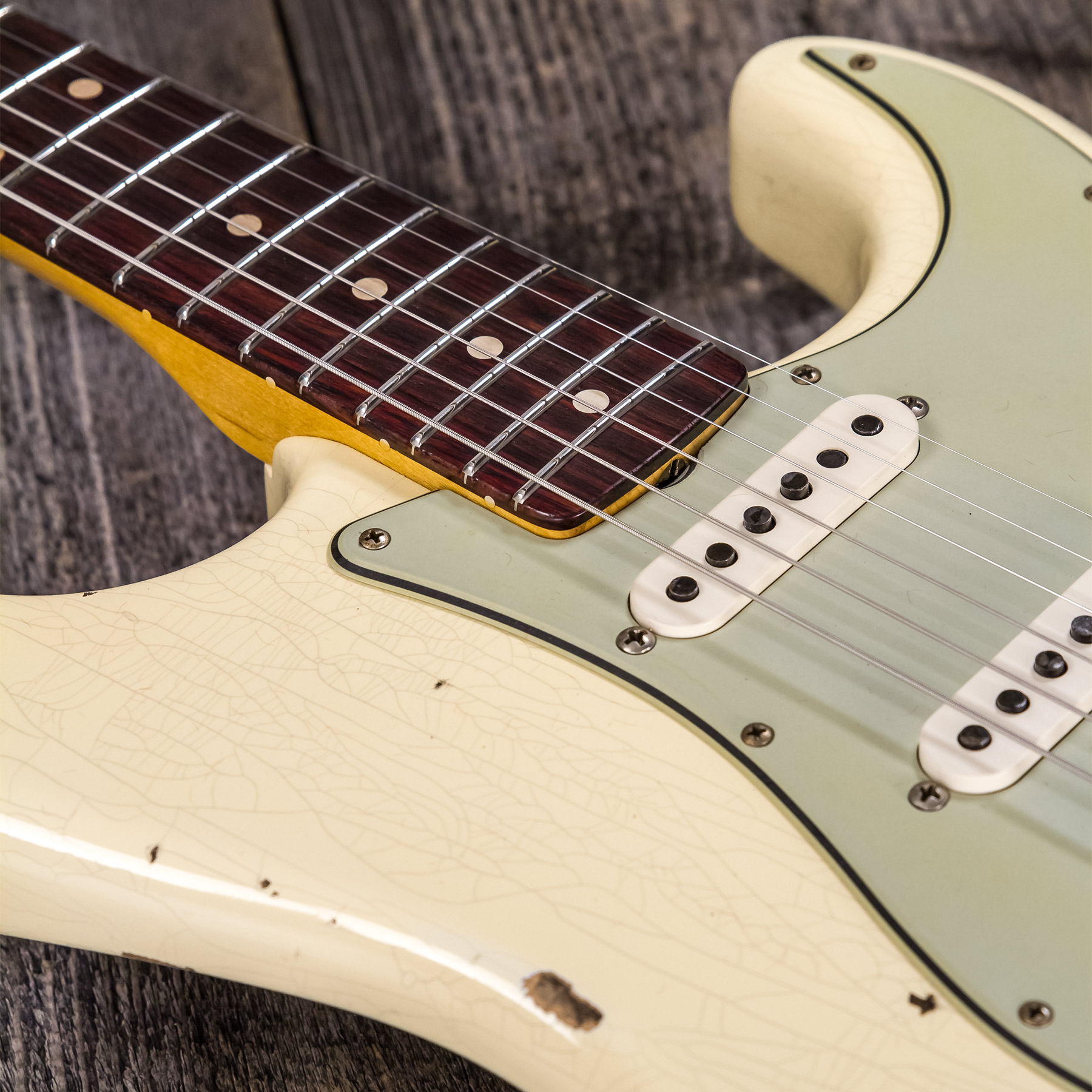 Fender Custom Shop Strat 1959 3s Trem Rw #r117393 - Relic Aged Vintage White - Guitare Électrique Forme Str - Variation 7