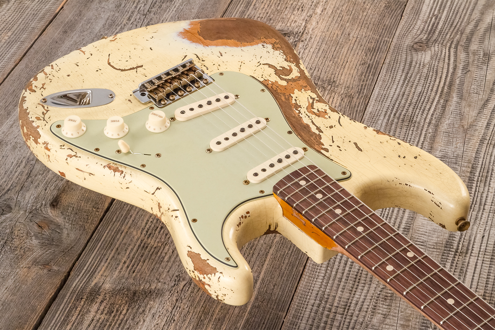 Fender Custom Shop Strat 1960 Dual Mag Ii Rw #cz563967 - Super Heavy Relic Vintage White - Guitare Électrique Forme Str - Variation 2