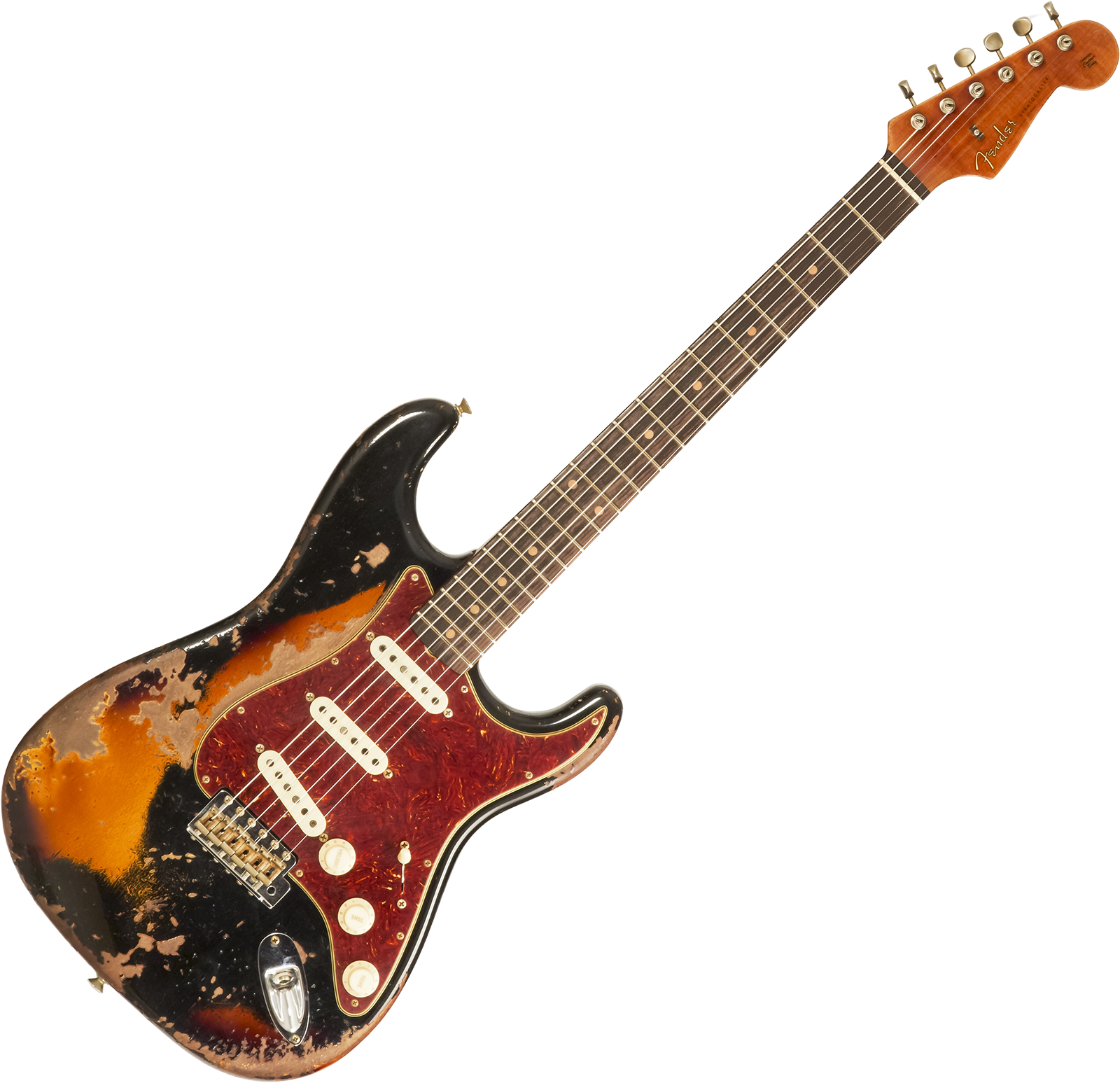 Fender Custom Shop Strat 1960 Roasted 3s Trem Rw #cz581166 - Super Heavy Relic Black O. 2-color Sunburst - Guitare Électrique Forme Str - Variation 1