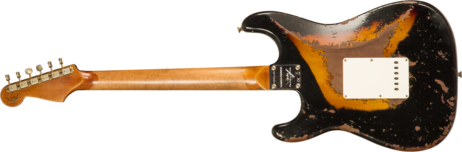 Fender Custom Shop Strat 1960 Roasted 3s Trem Rw #cz581166 - Super Heavy Relic Black O. 2-color Sunburst - Guitare Électrique Forme Str - Variation 2
