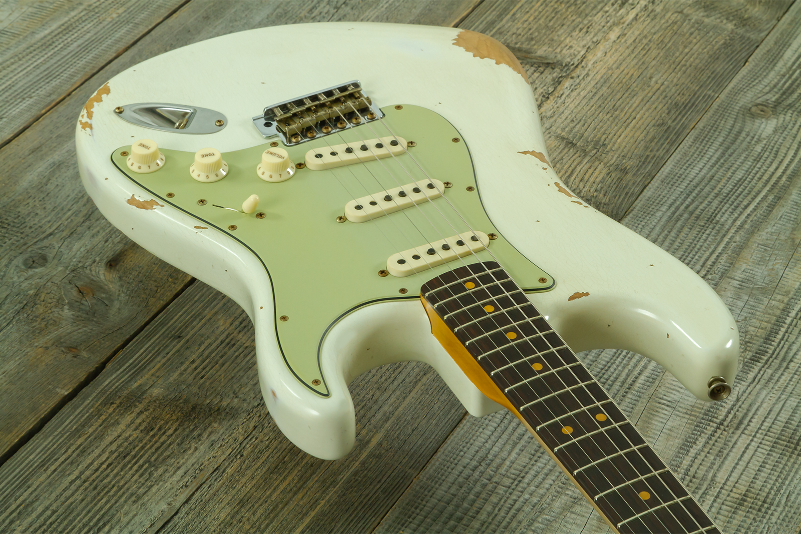 Fender Custom Shop Strat 1964 L-series 3s Trem Rw #l11710 - Heavy Relic Olympic White - Guitare Électrique Forme Str - Variation 2