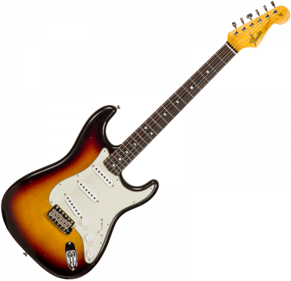 Guitare électrique solid body Fender Custom Shop 1964 Stratocaster #R114936 - Journeyman relic 3-color sunburst