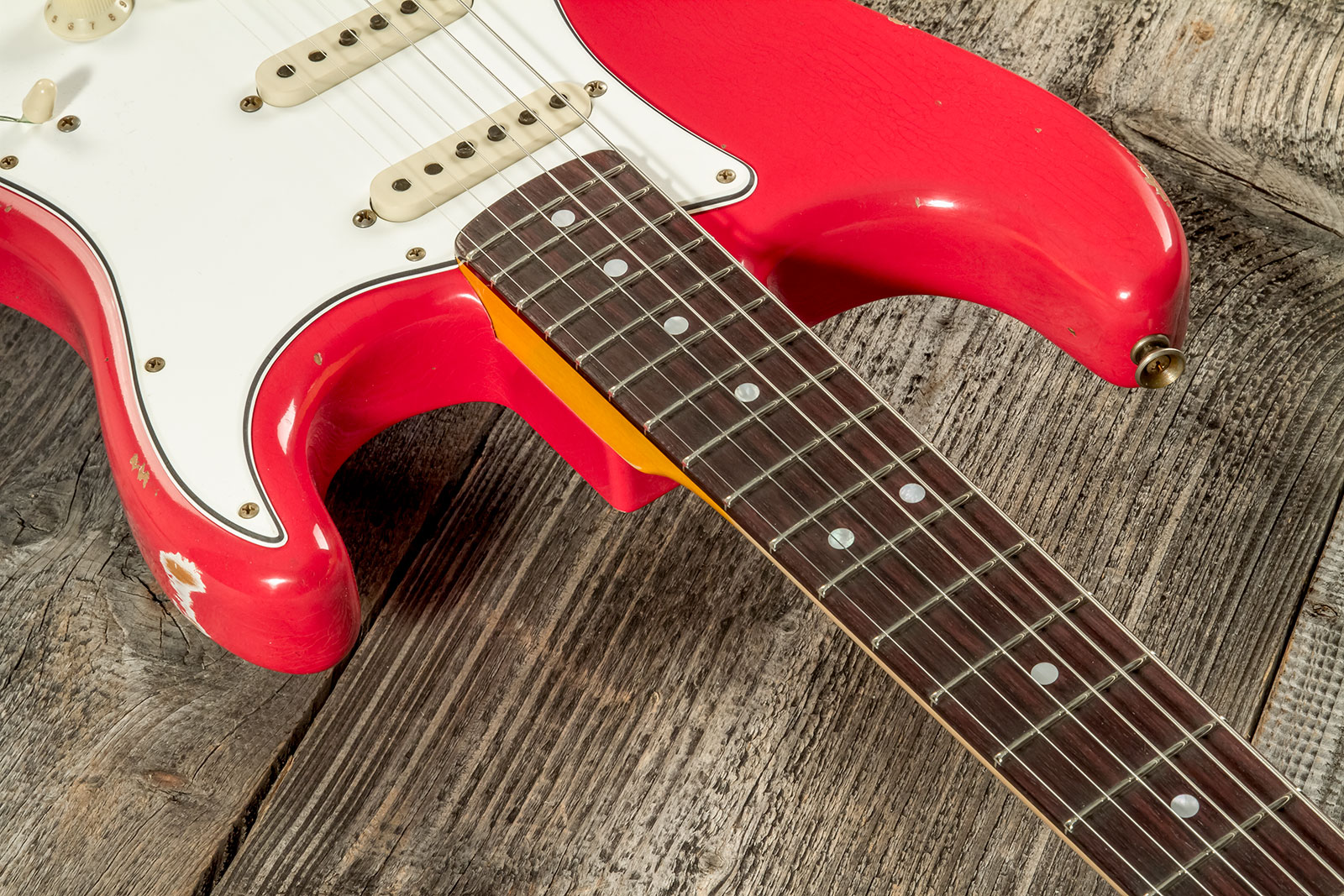 Fender Custom Shop Strat Late 1964 Trem 3s Rw #cz575557 - Relic Aged Fiesta Red - Guitare Électrique Forme Str - Variation 3
