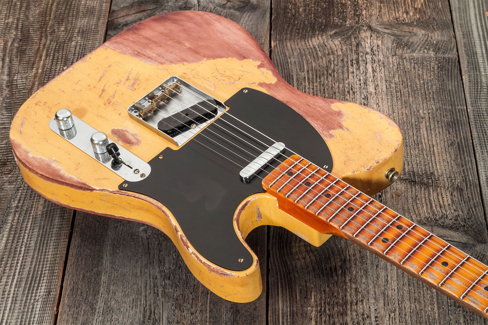 Fender Custom Shop Tele 1952 2s Ht Mn #128066 - Super Heavy Relic Nocaster Blonde - Guitare Électrique Forme Tel - Variation 3