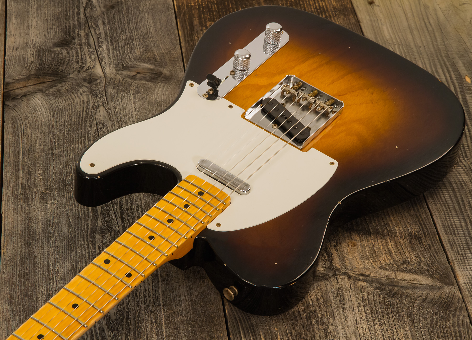 Fender Custom Shop Tele 1955 Ltd 2s Ht Mn #cz560649 - Relic Wide Fade 2-color Sunburst - Guitare Électrique Forme Tel - Variation 2