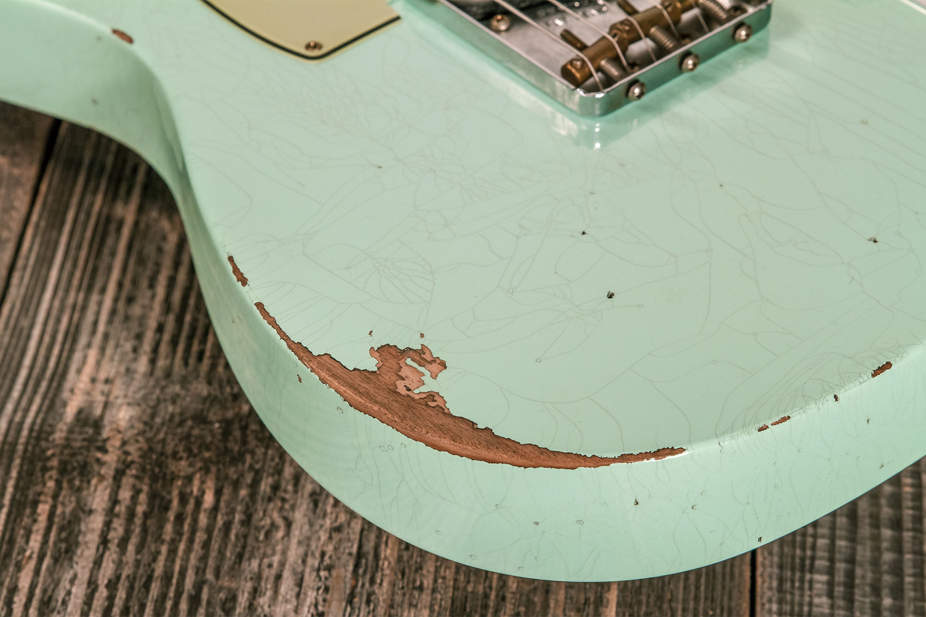Fender Custom Shop Tele 1961 2s Ht Rw #cz565334 - Relic Faded Surf Green - Guitare Électrique Forme Tel - Variation 3