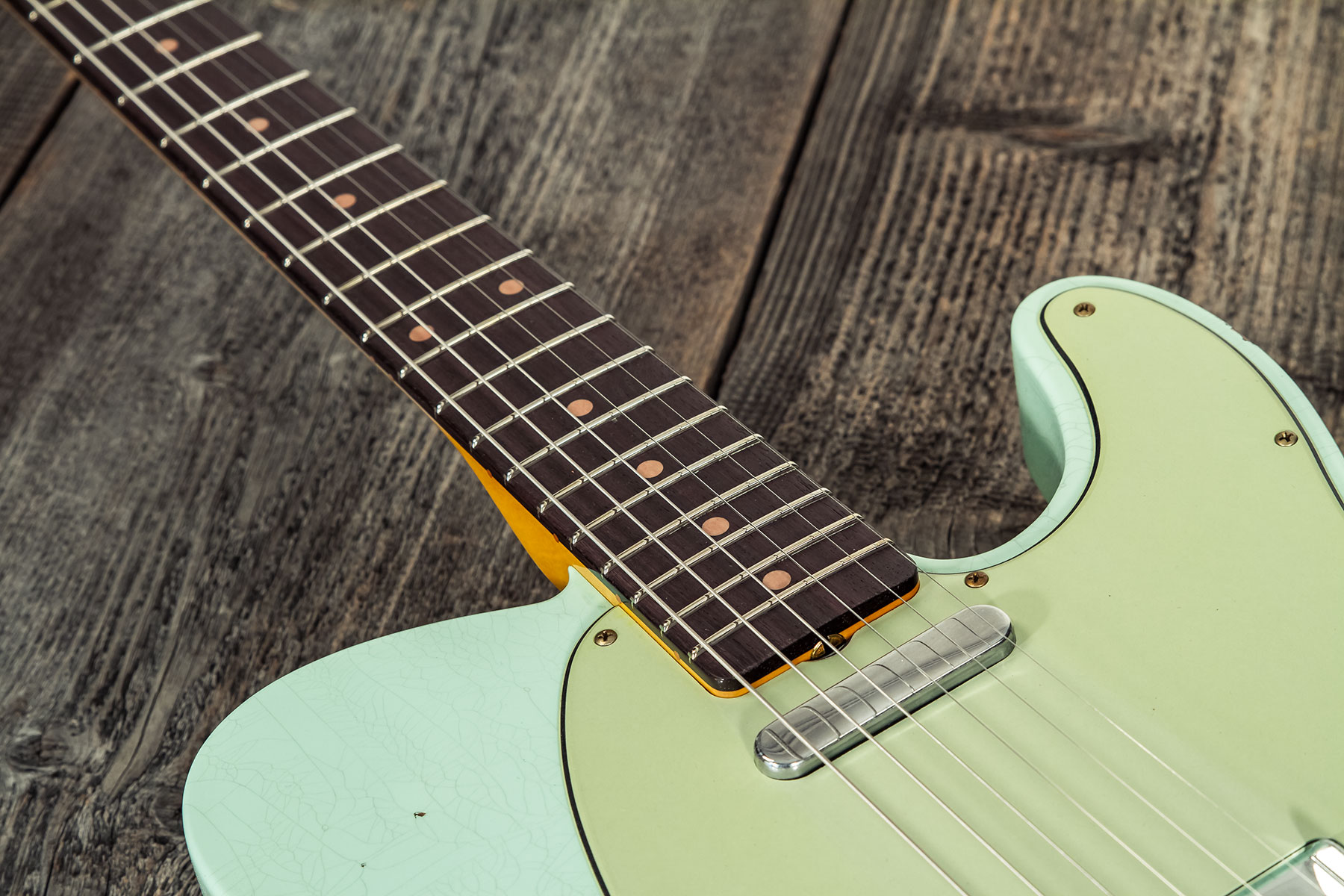 Fender Custom Shop Tele 1961 2s Ht Rw #cz565334 - Relic Faded Surf Green - Guitare Électrique Forme Tel - Variation 5