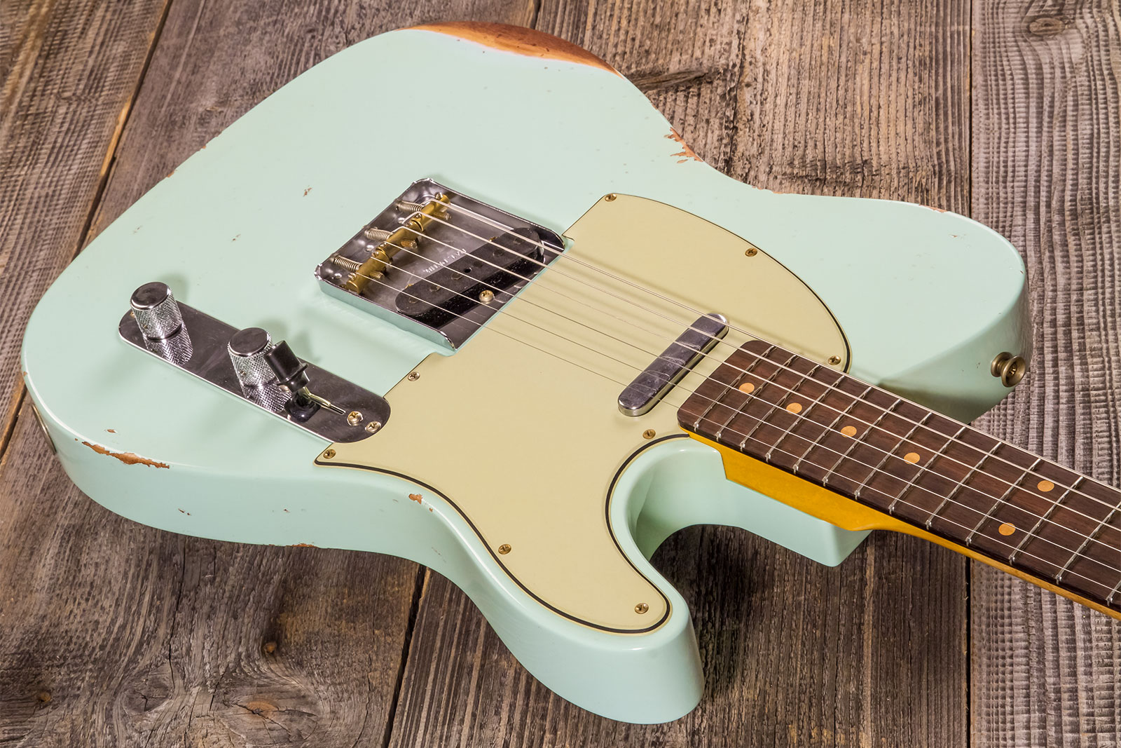 Fender Custom Shop Tele 1961 2s Ht Rw #cz576010 - Relic Aged Surf Green - Guitare Électrique Forme Tel - Variation 2