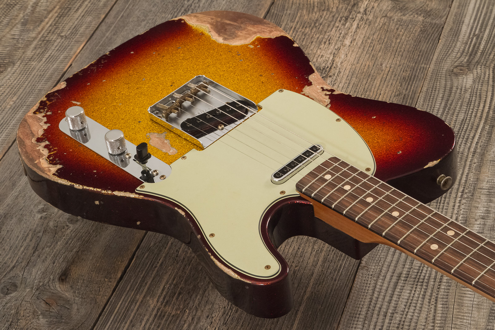 Fender Custom Shop Tele 1963 2s Ht Rw #r141275 - Heavy Relic Sparkle 3-color Sunburst - Guitare Électrique Forme Tel - Variation 4