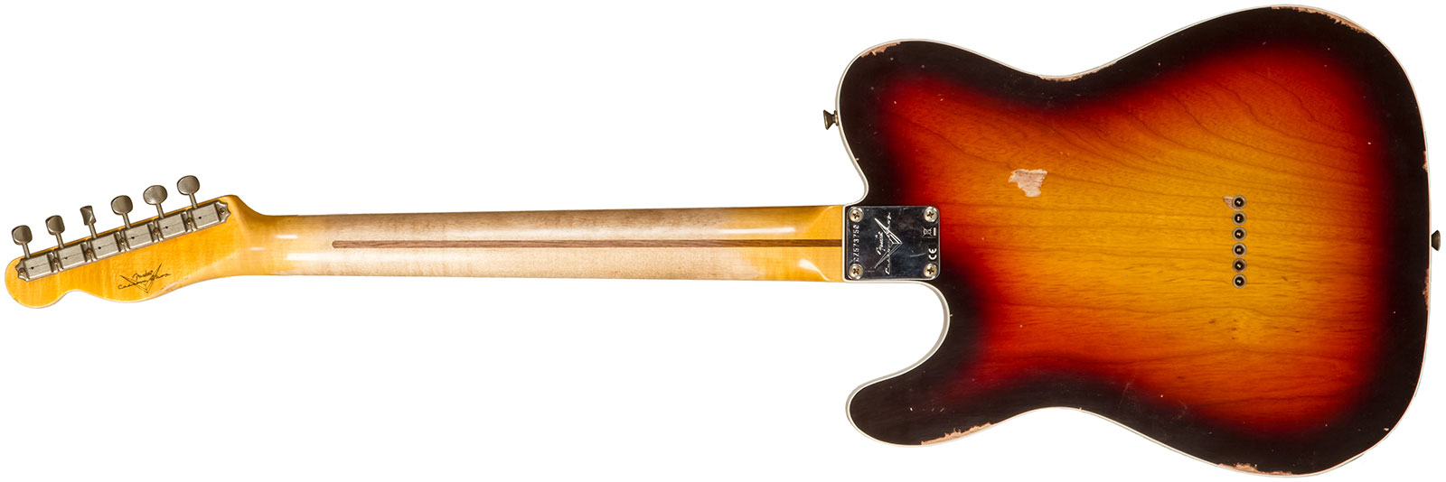 Fender Custom Shop Tele Custom 1959 2s Ht Mn #cz573750 - Relic Chocolate 3-color Sunburst - Guitare Électrique Forme Tel - Variation 1