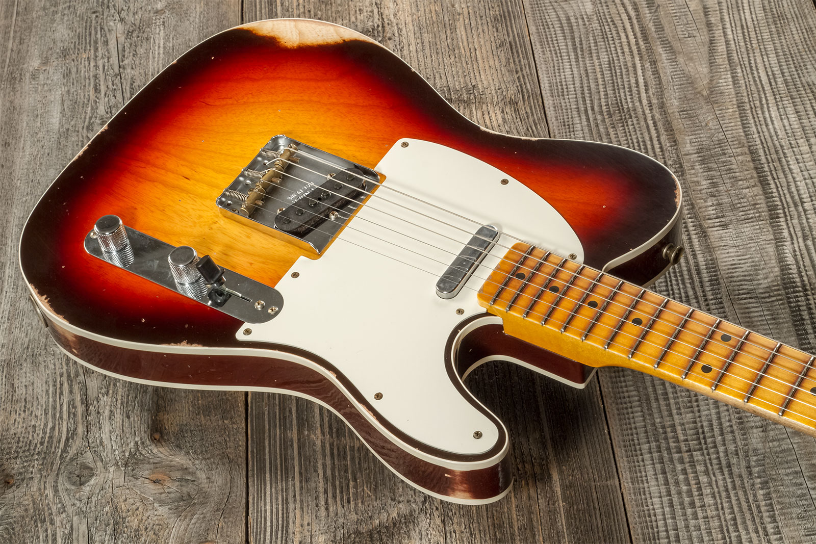 Fender Custom Shop Tele Custom 1959 2s Ht Mn #cz573750 - Relic Chocolate 3-color Sunburst - Guitare Électrique Forme Tel - Variation 2