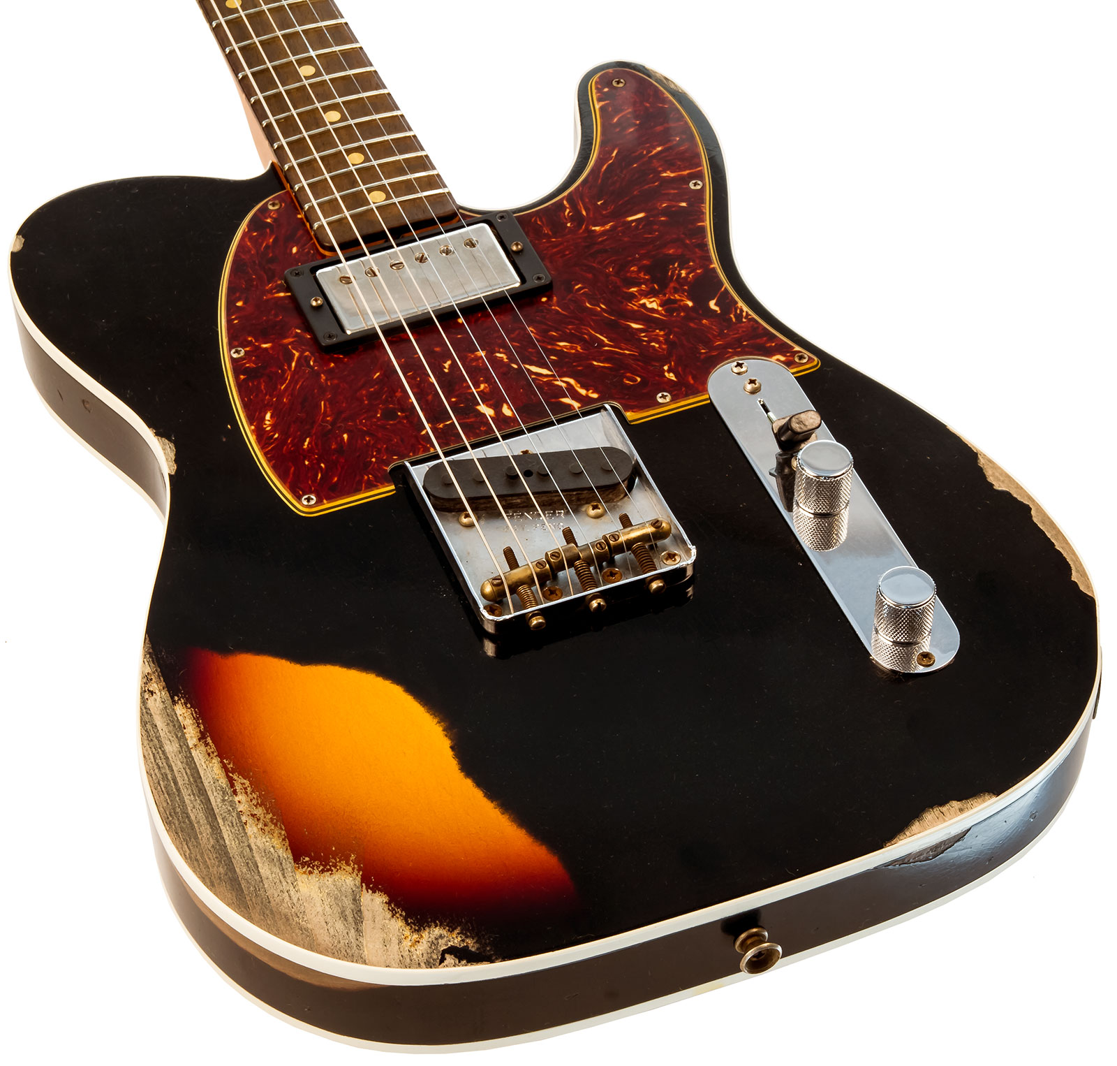 Fender Custom Shop Tele Custom 1960 Sh Ltd Hs Ht Rw #cz549784 - Heavy Relic Black Over 3-color Sunburst - Guitare Électrique Forme Tel - Variation 2