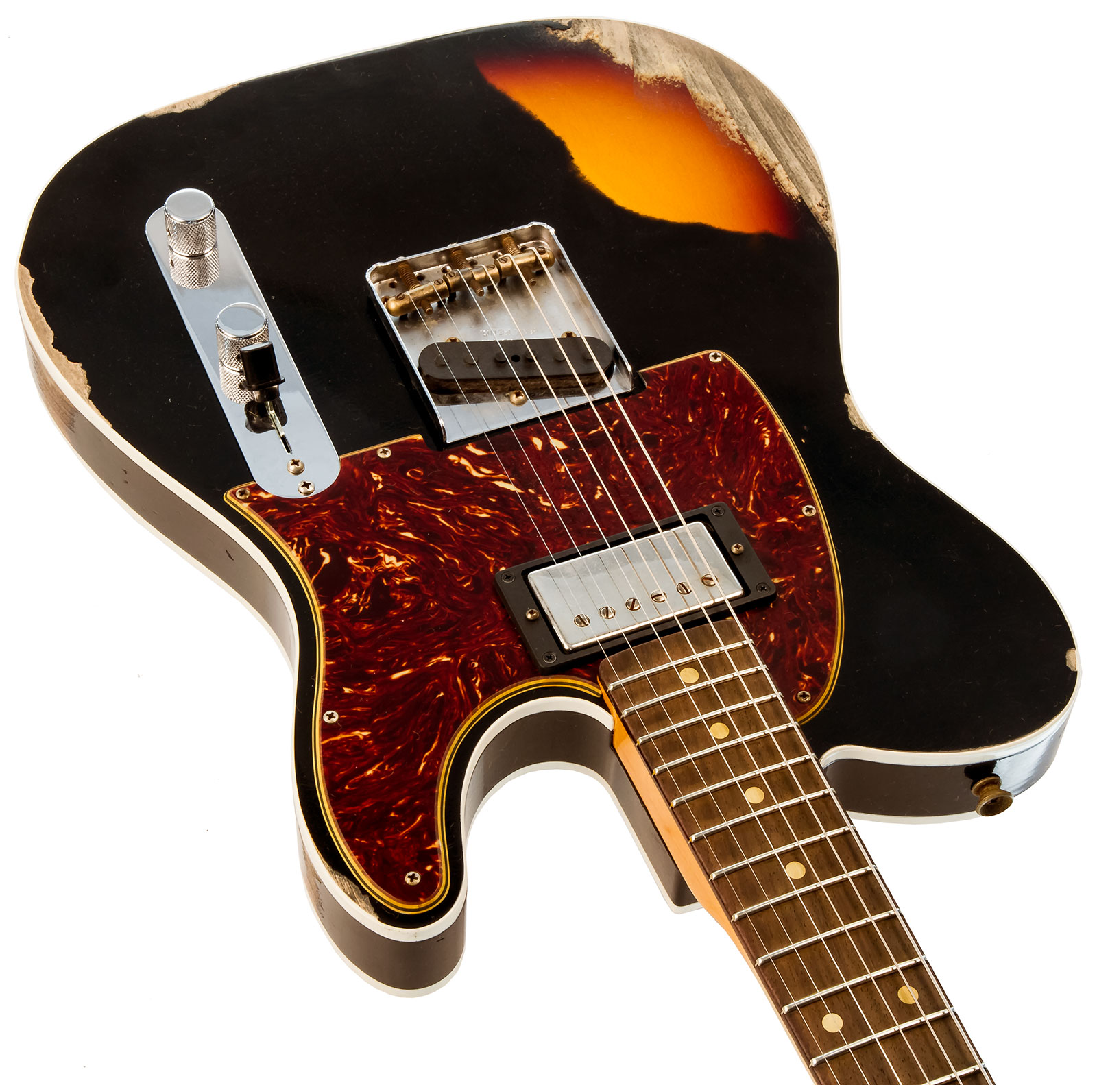 Fender Custom Shop Tele Custom 1960 Sh Ltd Hs Ht Rw #cz549784 - Heavy Relic Black Over 3-color Sunburst - Guitare Électrique Forme Tel - Variation 3