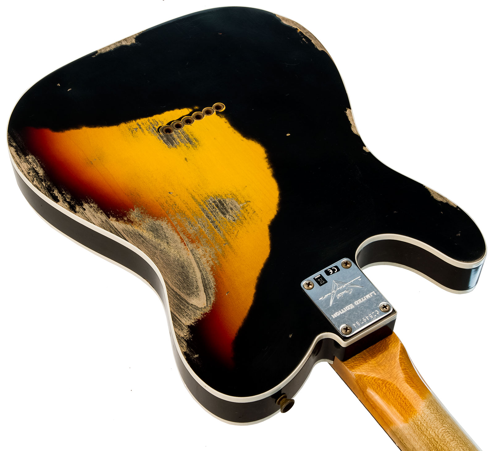Fender Custom Shop Tele Custom 1960 Sh Ltd Hs Ht Rw #cz549784 - Heavy Relic Black Over 3-color Sunburst - Guitare Électrique Forme Tel - Variation 4