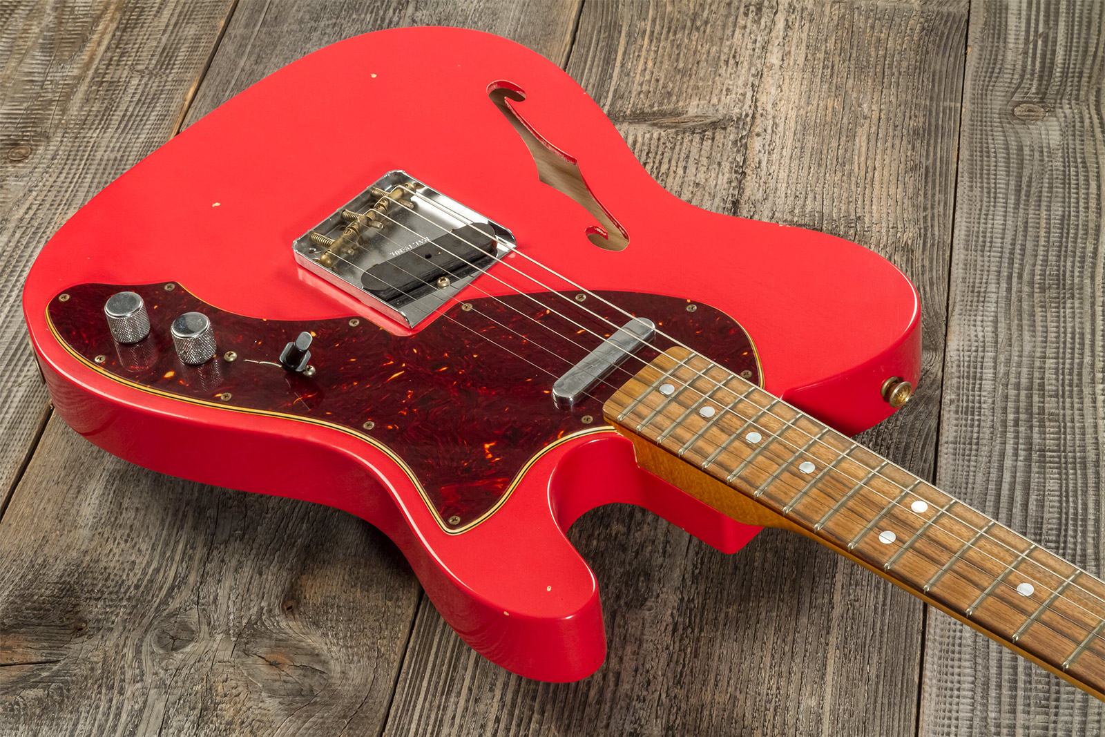 Fender Custom Shop Tele Thinline '60s Ltd 2s Ht Rw #cz544990 - Journeyman Relic Fiesta Red - Guitare Électrique 1/2 Caisse - Variation 7