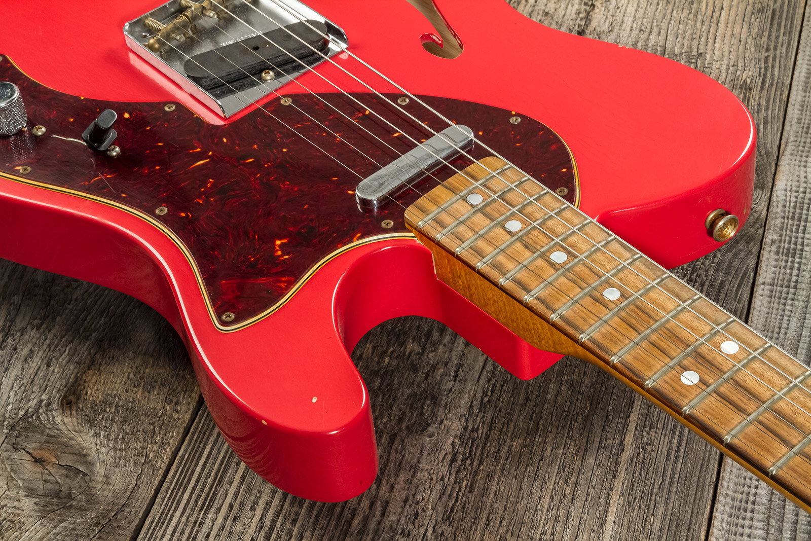 Fender Custom Shop Tele Thinline '60s Ltd 2s Ht Rw #cz544990 - Journeyman Relic Fiesta Red - Guitare Électrique 1/2 Caisse - Variation 8