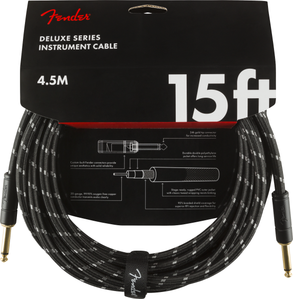 Câble Fender Deluxe Instrument Cable, 15ft, Straight/Straight - Black Tweed