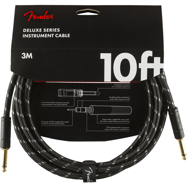 Câble Fender Deluxe Instrument Cable, Straight/Straight, 10ft - Black Tweed