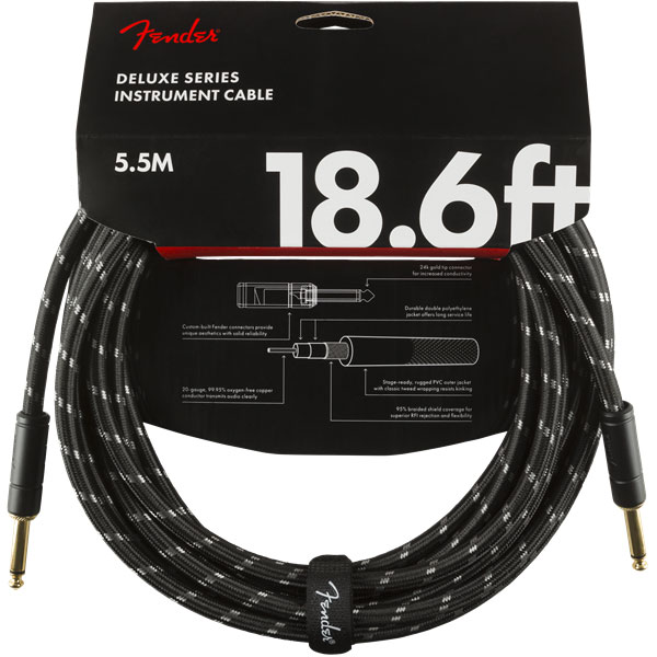 Câble Fender Deluxe Instrument Cable, Straight/Straight, 18.6ft - Black Tweed
