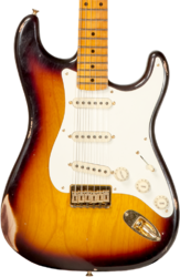 Guitare électrique forme str Fender Custom Shop 1956 Stratocaster Hardtail Gold Hardware #CZ565119 - Relic faded 2-color sunburst