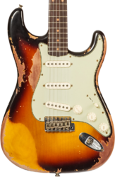 Guitare électrique forme str Fender Custom Shop 1959 Stratocaster #CZ583182 - Super Heavy Relic Chocolate 3-Color Sunburst