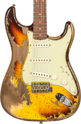 Guitare électrique forme str Fender Custom Shop 1959 Stratocaster #CZ569850 - Super heavy relic aged chocolate 3-color sunburst