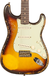 Guitare électrique forme str Fender Custom Shop 1959 Stratocaster #CZ571958 - Super heavy relic aged chocolate 3-color sunburst