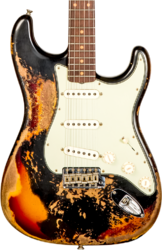 Guitare électrique forme str Fender Custom Shop 1959 Stratocaster #CZ576154 - Super heavy relic black o. 3-color sunburst