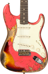 Guitare électrique forme str Fender Custom Shop 1960/63 Stratocaster #CZ566764 - Super heavy relic fiesta red ov. 3-color sunburst