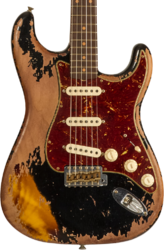 Guitare électrique forme str Fender Custom Shop 1960 Stratocaster Roasted #CZ581210 - Super Heavy Relic Black o. 2-Color Sunburst