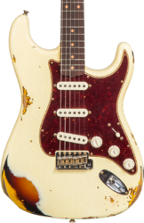 Guitare électrique forme str Fender Custom Shop Stratocaster 1961 #CZ563376 - Heavy relic vintage white/3-color sunburst