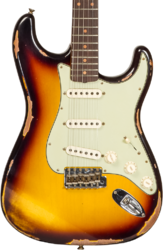 Guitare électrique forme str Fender Custom Shop 1961 Stratocaster #CZ573663 - Heavy relic aged 3-color sunburst