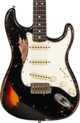 Guitare électrique forme str Fender Custom Shop Stratocaster 1963 Masterbuilt K.McMillin #R127357 - Heavy relic black ov. 3-color sunburst