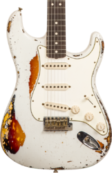 Guitare électrique forme str Fender Custom Shop Stratocaster 1963 Masterbuilt K.McMillin #R117544 - Ultimate relic olympic white/3-color sunburst