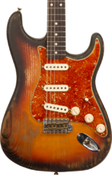 Guitare électrique solid body Fender Custom Shop Stratocaster Sandblasted Masterbuilt Paul Waller - Heavy relic 3-color sunburst