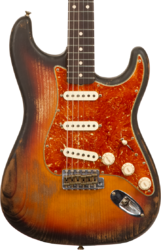 Guitare électrique forme str Fender Custom Shop Stratocaster Sandblasted Masterbuilt Paul Waller #R117542 - Heavy relic 3-color sunburst