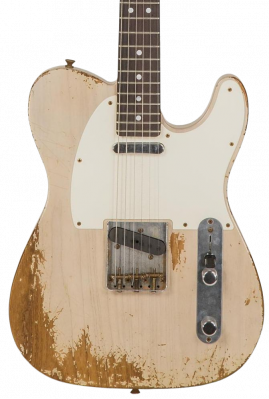 Guitare électrique solid body Fender Custom Shop 1963 Telecaster Masterbuilt C.Lopez #R114649 - Heavy relic vintage white blonde