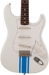 Guitare électrique forme str Fender Made in Japan Traditional 60s Stratocaster - Olympic white w/ blue competition stripe