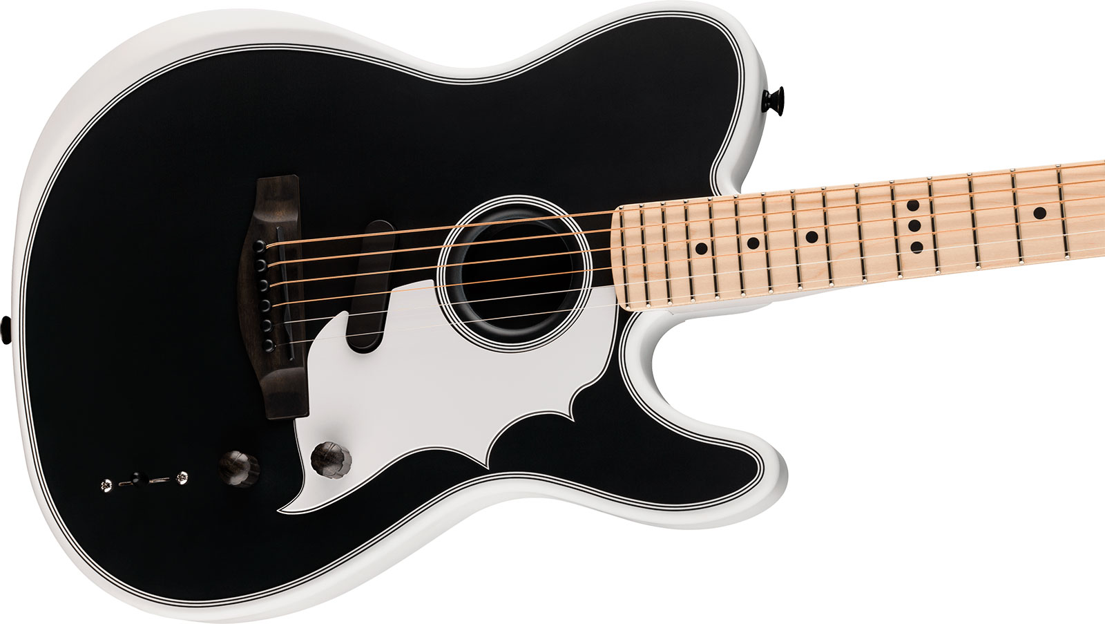 Fender Jack White Triplesonic Acoustasonic Tele Signature - Satin Arctic White With Black Top - Guitare Folk - Variation 2