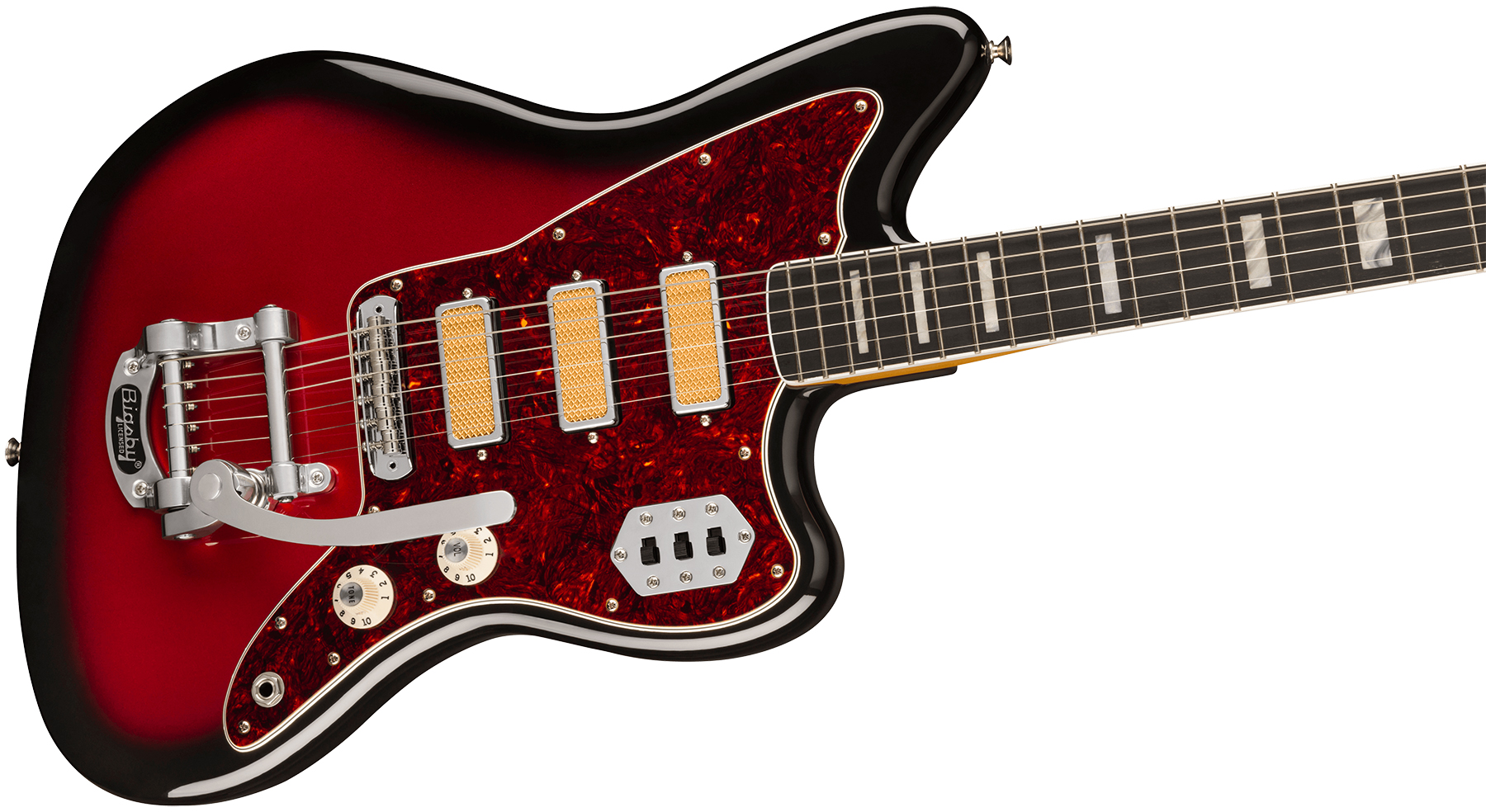 Fender Jazzmaster Gold Foil Ltd Mex 3mh Trem Bigsby Eb - Candy Apple Burst - Guitare Électrique RÉtro Rock - Variation 2