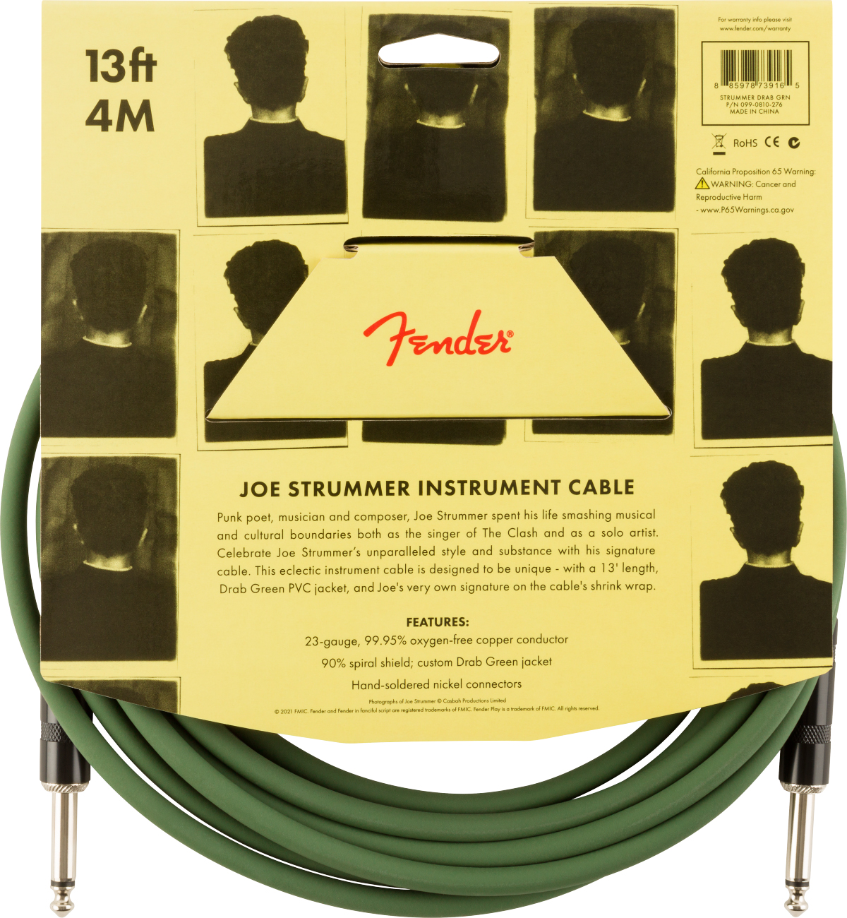 Fender Joe Strummer Pro Instrument Cable Signature Droit Droit 13ft 3.9m Drab Green - CÂble - Variation 1