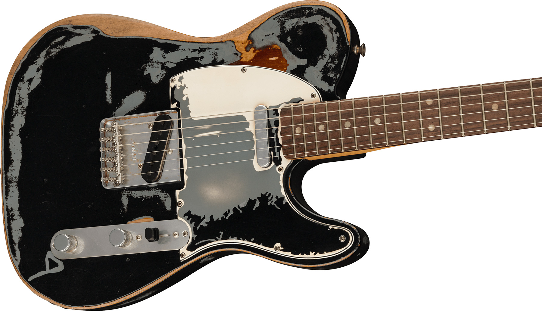Fender Joe Strummer Tele Mex Signature 2s Ht Rw - Road Worn Black Over 3-color Sunburst - Guitare Électrique Forme Tel - Variation 2
